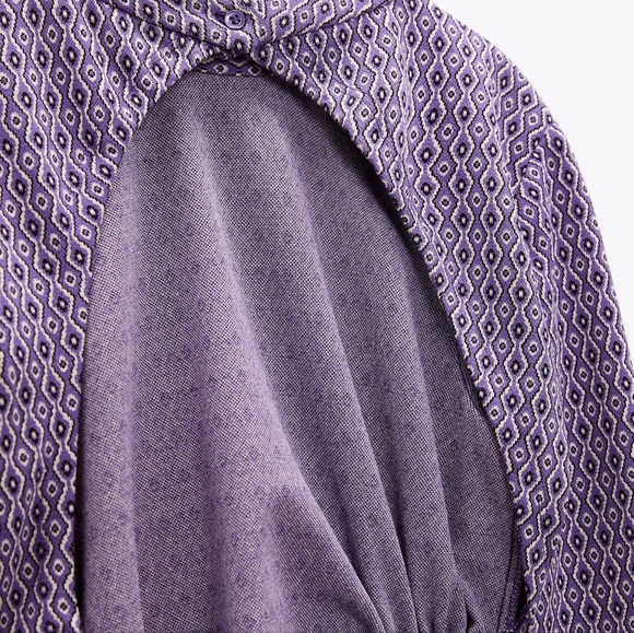 🌞ZARA Jaquard Long Sleeve Cut-out Open Back Mini Dress Purple Retro Geometric - Picture 8 of 14